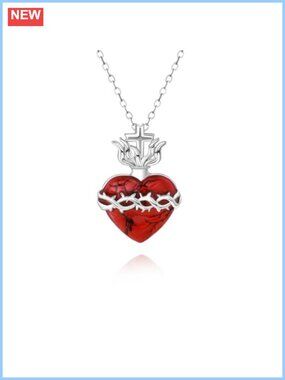 925 Sterling Silver Sacred Heart of Jesus Pendant Necklace Stainless Steel